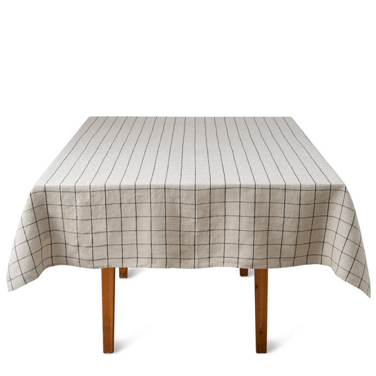 Black & Natural Grid Linen Tablecloth 54 x 100" view 1