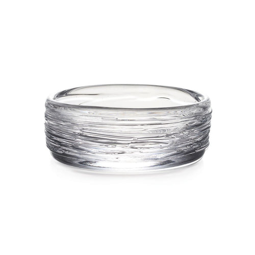 Clear glass coaster with black brushstroke texture band around the middle.