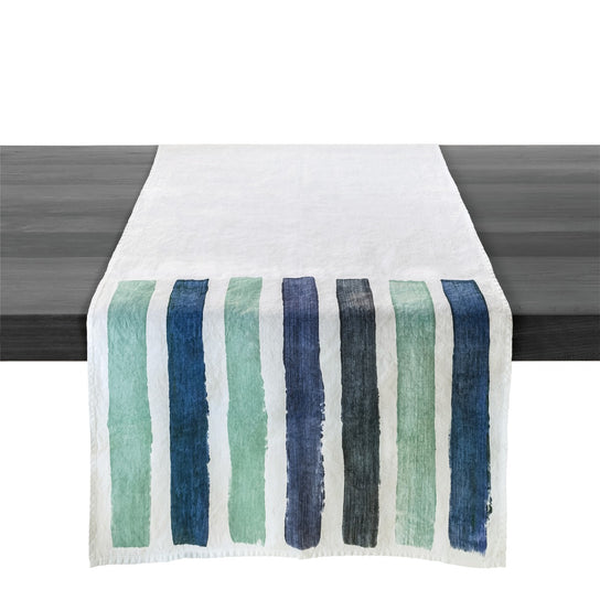 Blue Stripe Linen Runner - 67 Inch view 1