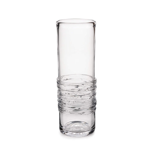 Clear glass cylinder vase with textured wrapped band around lower section.