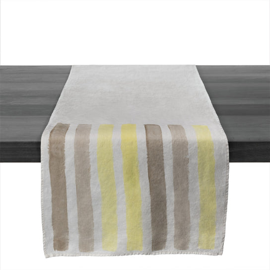 Yellow and Grey Stripe Linen Runner - 67 Inch view 1