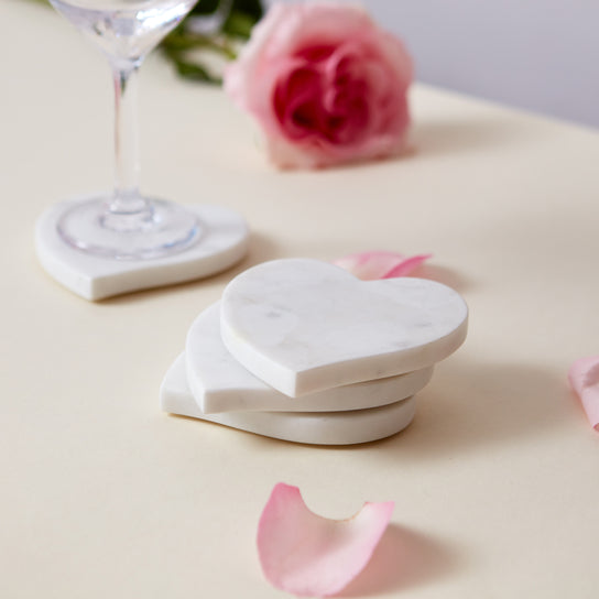 Heart Coasters, Set of 4 — White Marble view 2