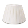 White linen pleated lamp shade with vertical fold details and metal top fitting.