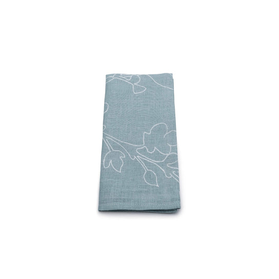 Teal Floral Linen Napkins - Set of 4 view 2