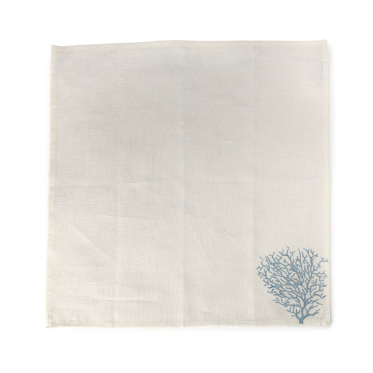 Linen Napkins, 18″, Set of 4 — Blue Coral Print