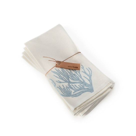 Linen Napkins, 18″, Set of 4 — Blue Coral Print