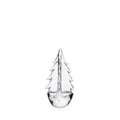 Clear glass evergreen tree figurine with crackle texture and rounded base.