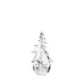 Clear glass evergreen tree figurine with twisted design and rounded base, approximately 10 inches tall.