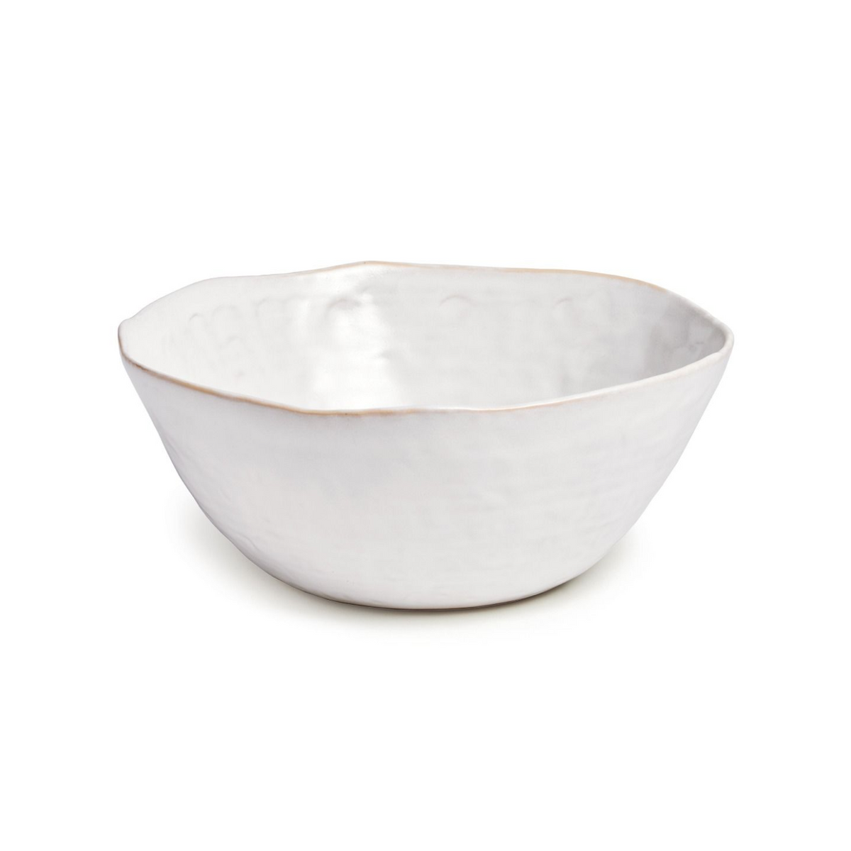 White ceramic serving bowl with tapered sides and natural rim edge.
