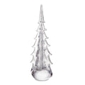 Clear glass evergreen tree with four-sided pointed shape and textured crackle finish, rounded base.