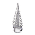 Clear glass evergreen tree with crackle texture and rounded base, approximately 12 inches tall.