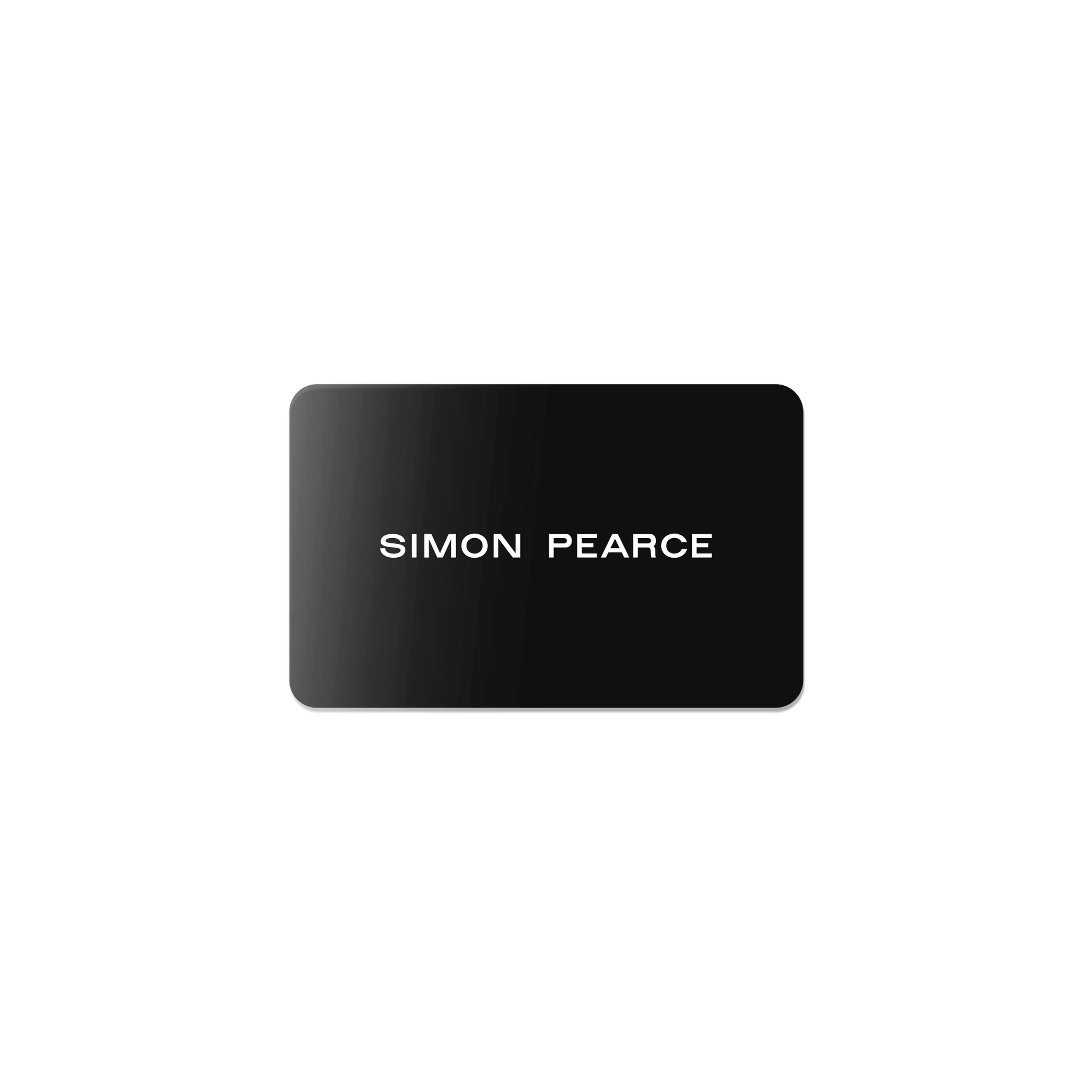 Black rounded rectangle card with "SIMON PEARCE" text in white.
