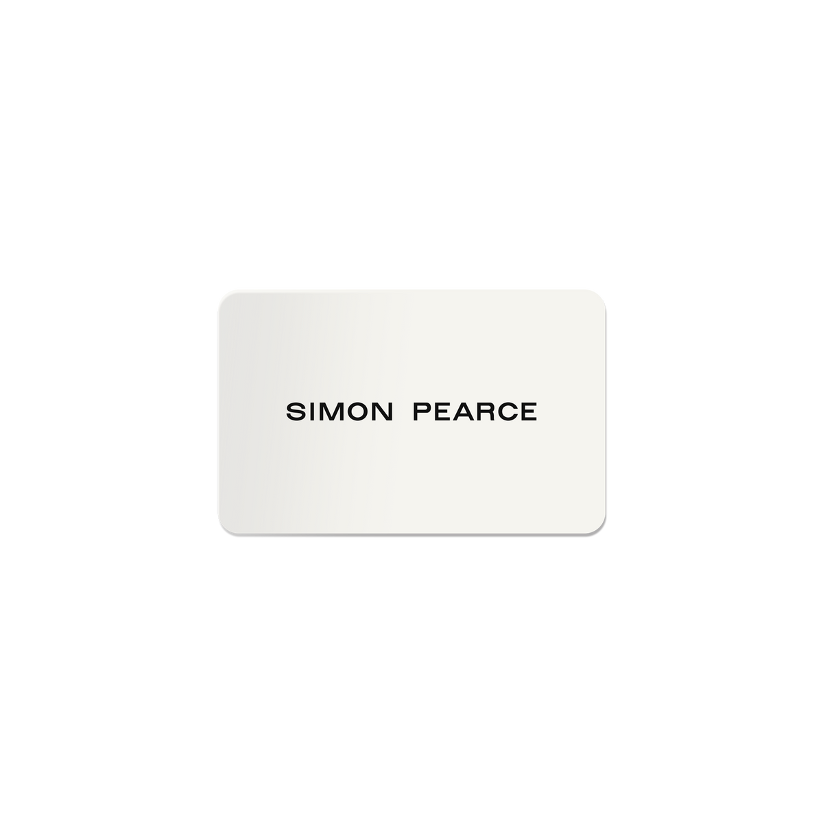 Beige rectangular gift card with "SIMON PEARCE" text in black letters.