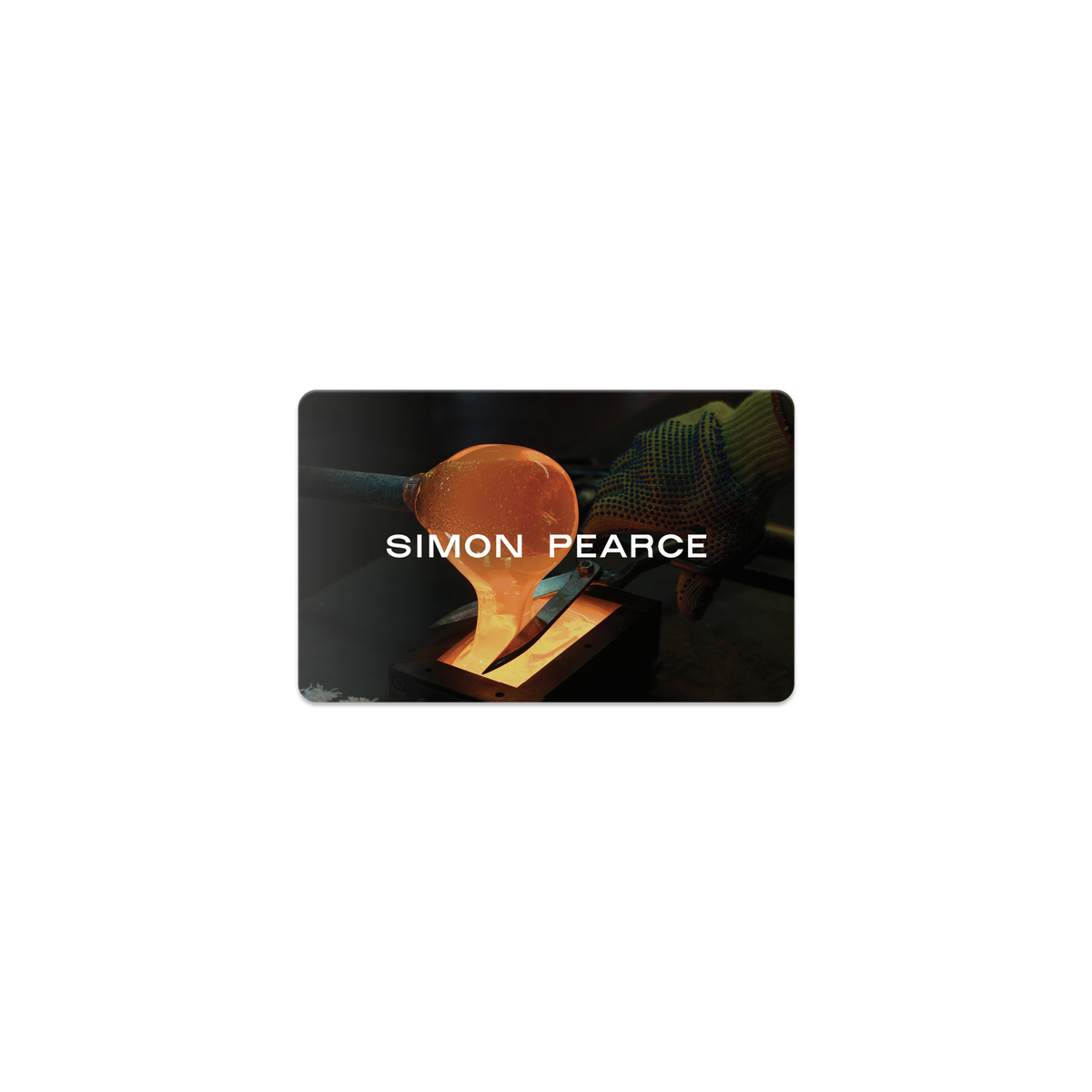 Simon Pearce digital gift card with glassblowing imagery on black background.