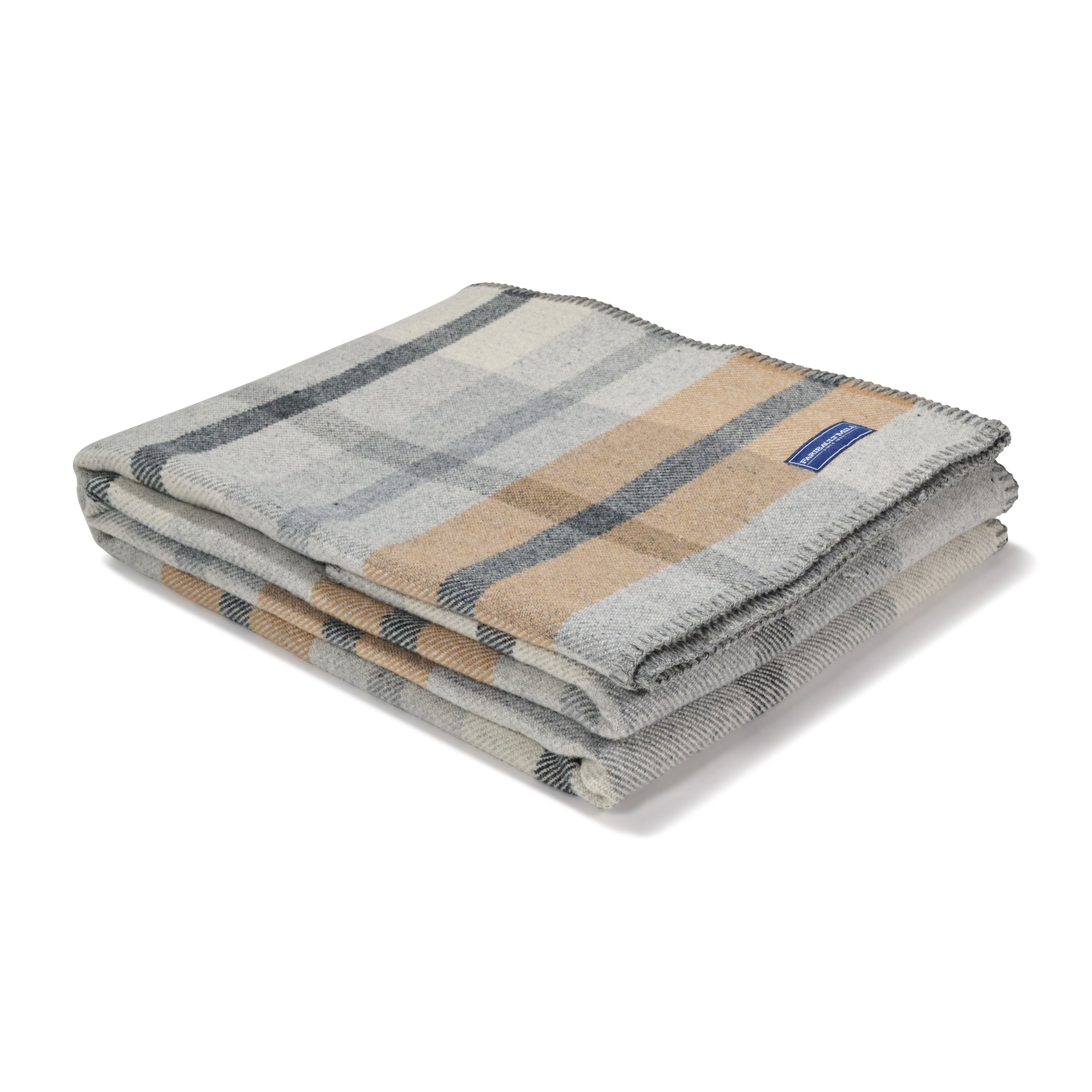 Heritage Beige Northfield Plaid Wool Throw Blanket