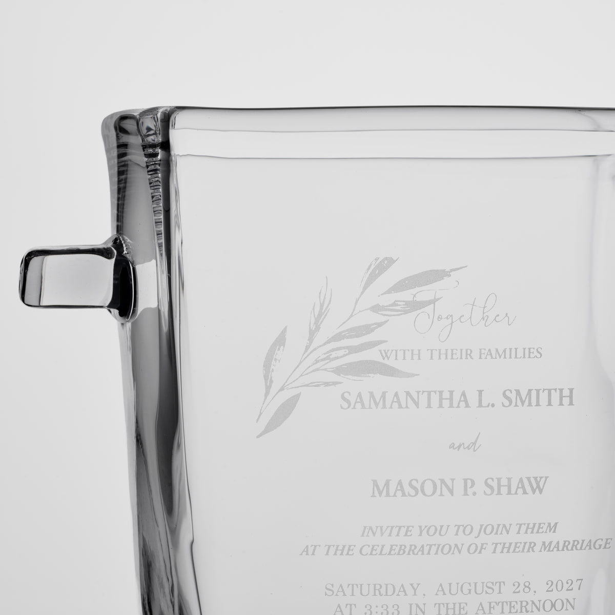 Woodbury Ice Bucket with Engraved Wedding Invitation