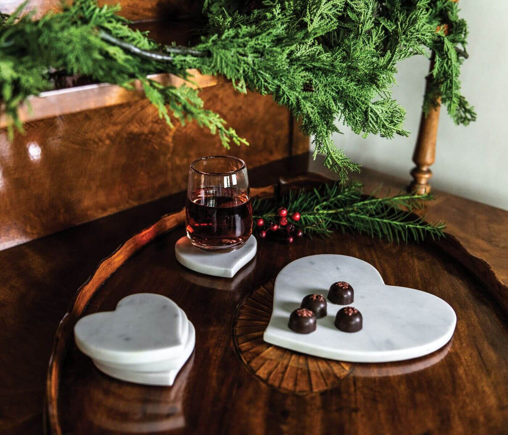 Heart Coasters, Set of 4 — White Marble view 3