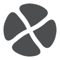 Dark gray four-petal flower or clover shape with white cross dividing the petals.