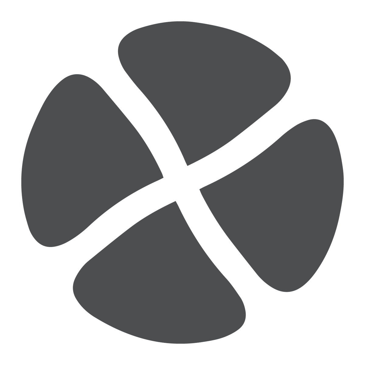 Dark gray four-petal flower or clover shape with white cross dividing the petals.