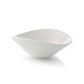 White ceramic serving bowl with curved sides and a pouring spout on one edge.