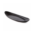 Large black oval serving platter with concentric circular texture pattern and raised rim.