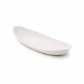 White oval serving platter with curved sides and rounded edges.