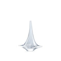Clear glass sailboat with tall pointed mast and wide triangular base.