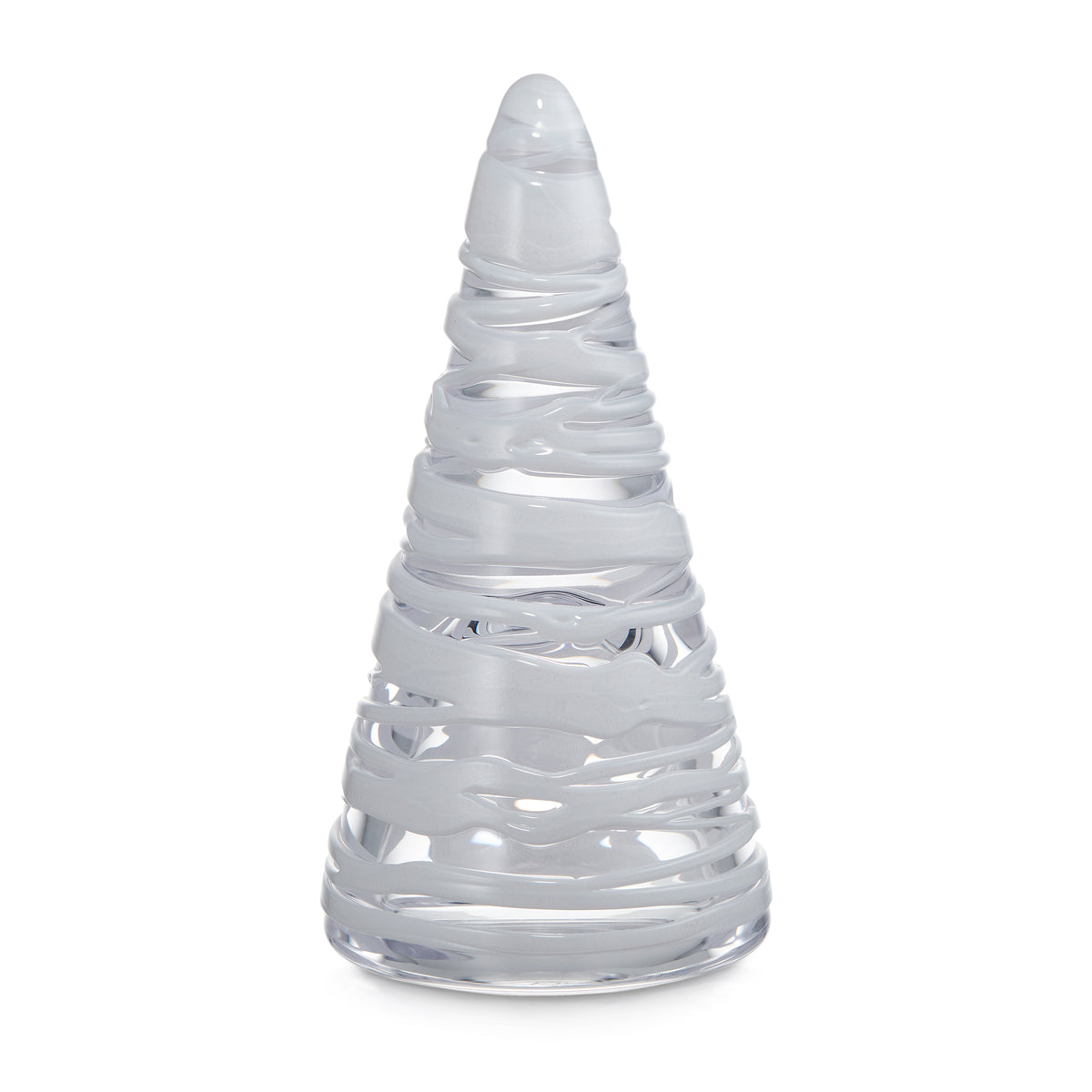 Clear conical tree with frosted and transparent banded sections in a cone shape.