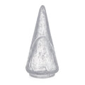 Silver conical tree-shaped candle with textured surface and pointed top.