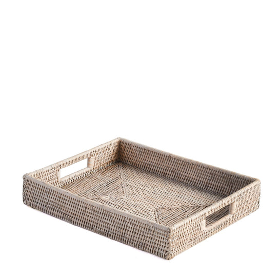 White Wash Rattan Rectangular Tray view 1